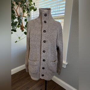 J.Crew‎ Rugged Button Front Mockneck Sweater Size Large in Marled Hazelnut